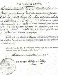 Kofirmationsurkunde 1846 f. Caroline Bürger